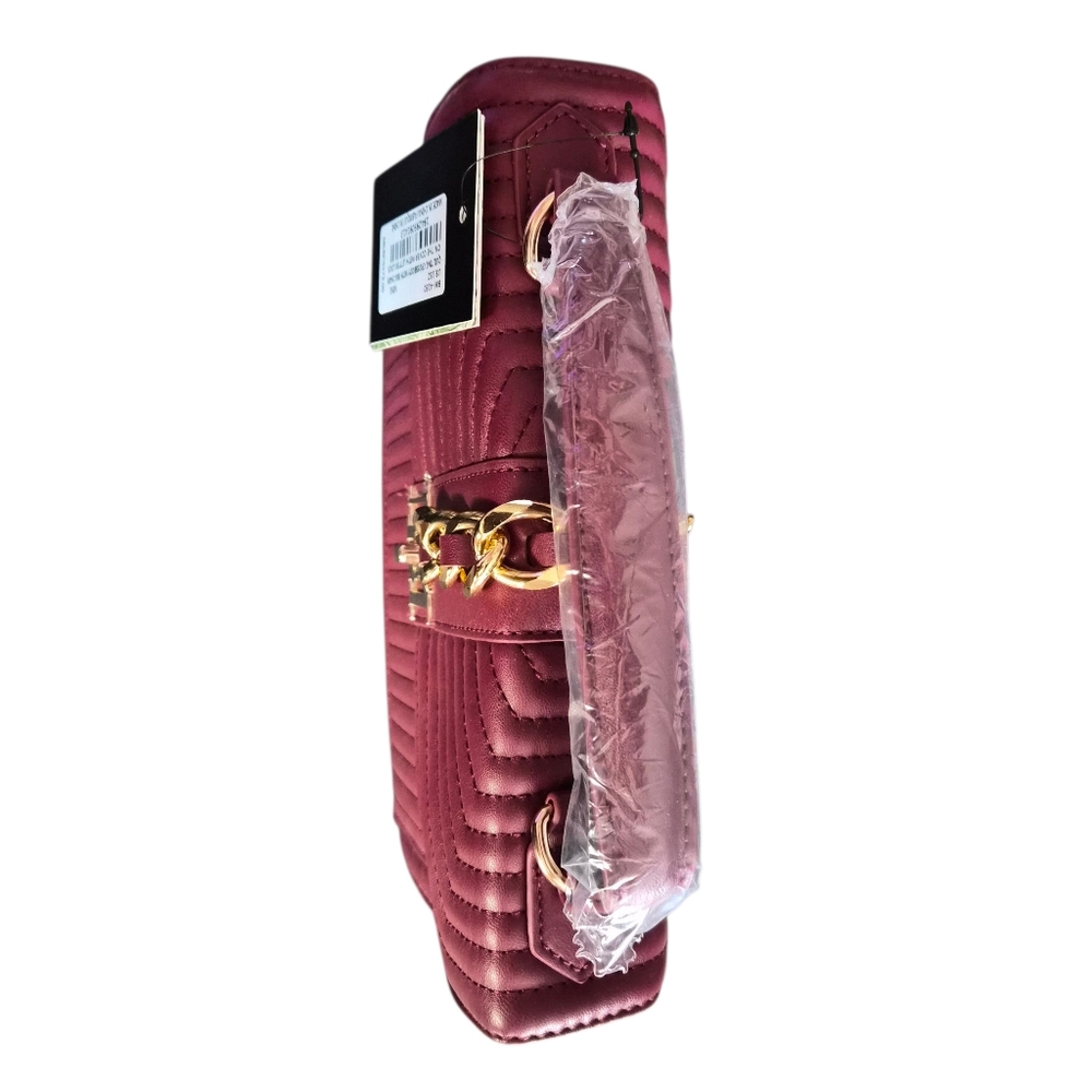 NWT Badgley Mischka Elegant Wine Colored Quilted Crossbody Handbag. - Picture 3 of 12